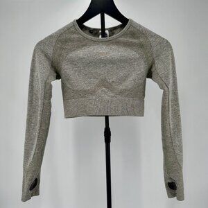 Gymshark Womens Gray Gym Long Sleeve‎ Crop Top Work Out Top Size S